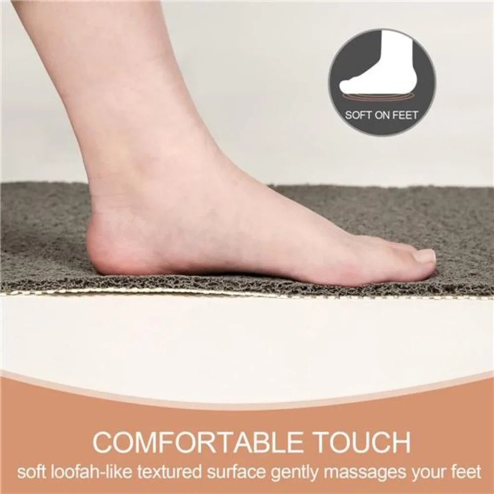 Non Slip Shower Mat Bath Mat Loofah Quick Drying Foot Scrubber Tub Bathroom Grey